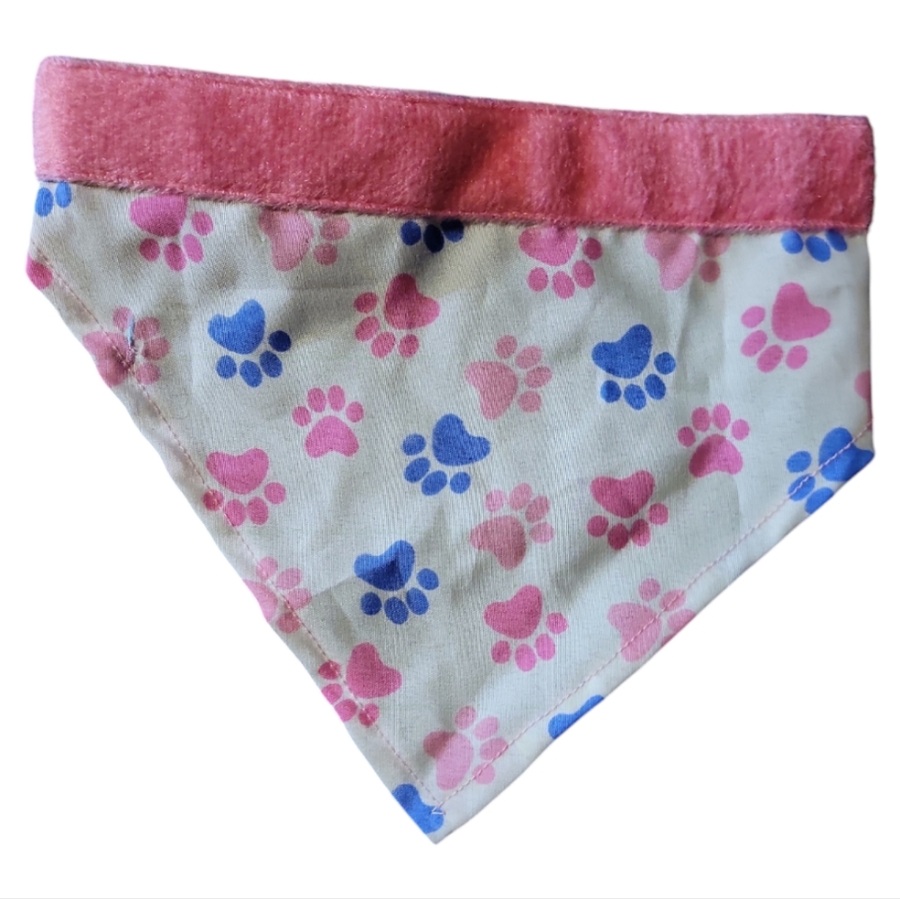 Handmade Dog Kerchief Neck Scarf Bandana Blue Pink Puppy Paws Velcro Fastener